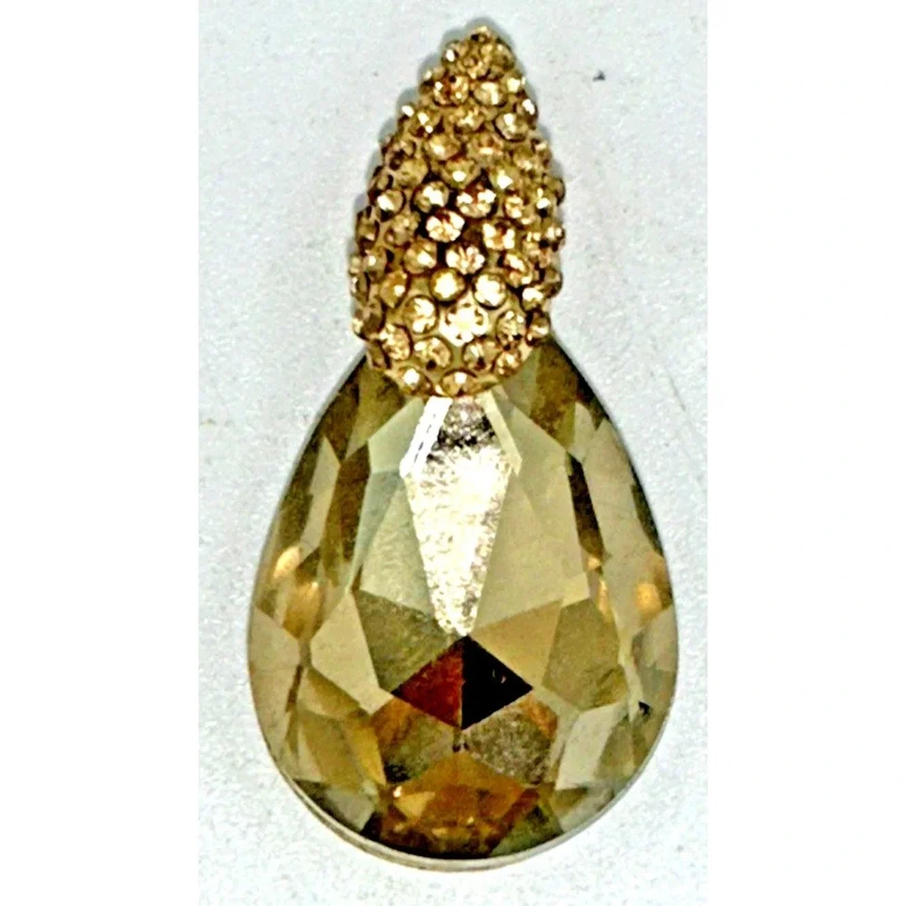 Vintage Champagne Gemstone Pendant‎ Faceted Glass Pear Cut Teardrop 1.5